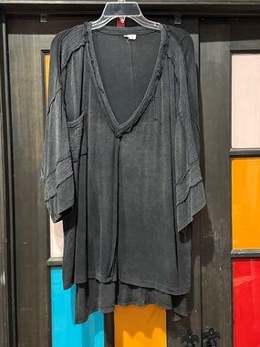 POL Black Layered Boho Tunic Blouse